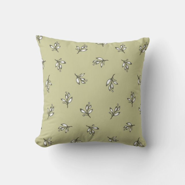 Greenery sage green rustic floral  throw pillow (Front)