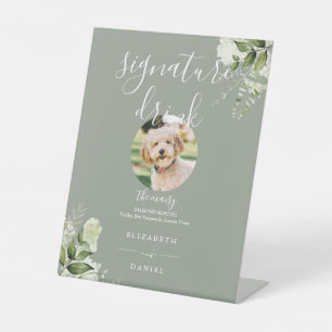 Greenery Sage Green Wedding Pet Signature Drink Pedestal Sign