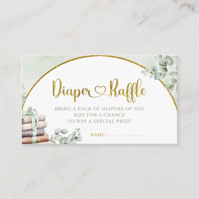 Greenery Sage Storybook Baby Shower Diaper Raffle Enclosure Card (Front)