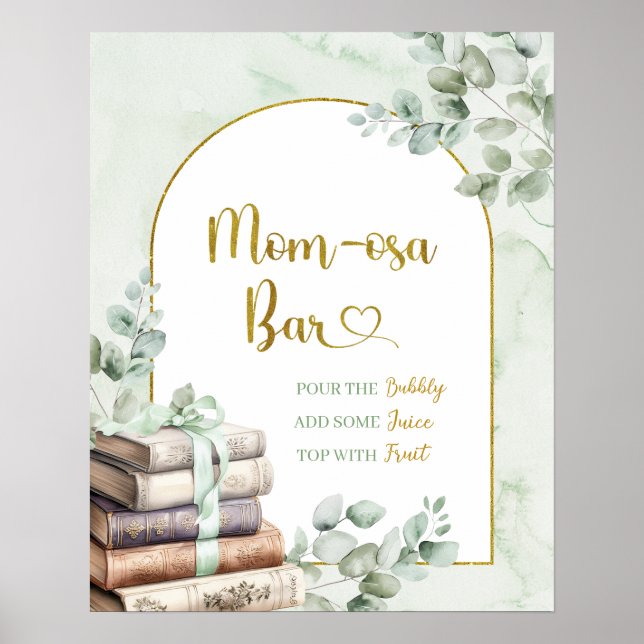 Greenery Sage Storybook Baby Shower Mom-osa Poster (Front)
