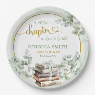 Greenery Sage Storybook Baby Shower Paper Plate
