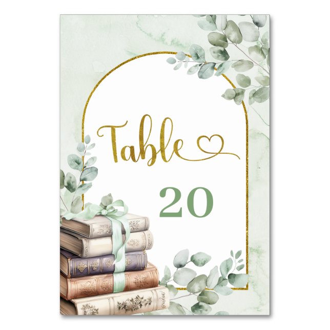 Greenery Sage Storybook Baby Shower Table Number (Front)