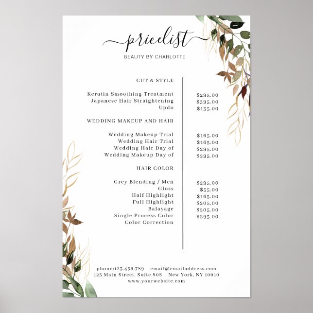 Greenery Salon Price List Poster (Front)