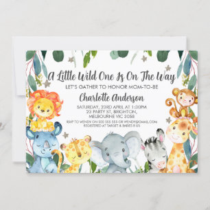 Greenery Sarafi Animals Wild One Baby Shower  Invitation