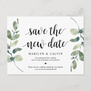 Greenery, Save the New Date, Wedding Postponed Postcard