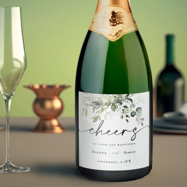 Greenery Script REESE Sparkling Wine Label (Creator Uploaded)