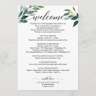 Greenery Script Wedding Itinerary Wedding Welcome Program