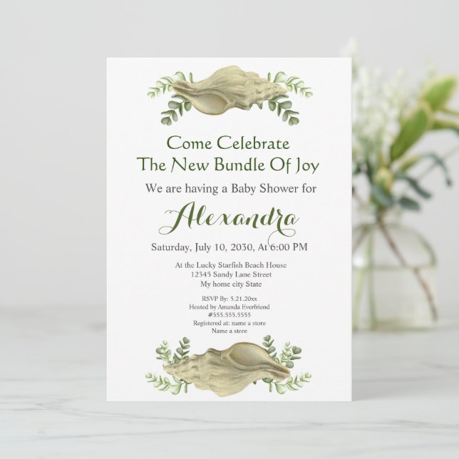 Greenery Seashell Cream Shells Coastal Baby Shower (Standing Front)