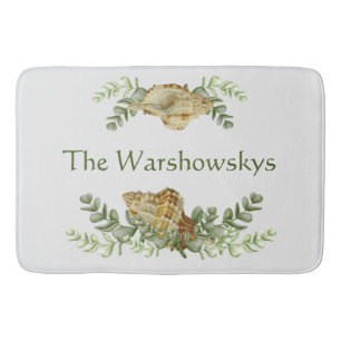 Greenery Seashell Nautical Cream Shells Coastal 3  Bath Mat