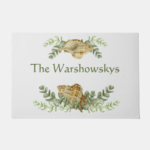 Greenery Seashell Nautical Cream Shells Coastal 3 Doormat