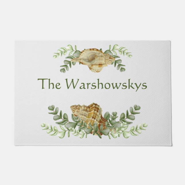 Greenery Seashell Nautical Cream Shells Coastal 3 Doormat (Front)