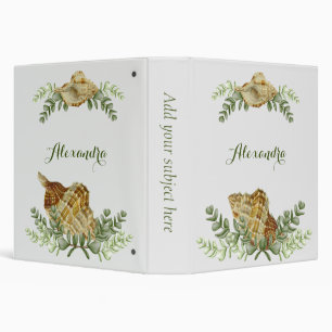 Greenery Seashell Nautical Cream Shells Coastal Binder