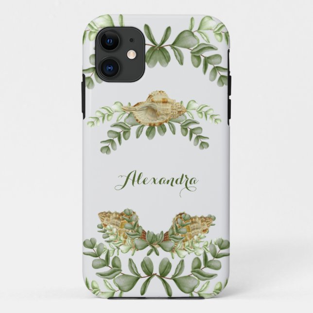 Greenery Seashell Nautical Cream Shells Coastal iP Case-Mate iPhone Case (Back)