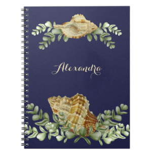 Greenery Seashell Nautical Cream Shells Coastal Notebook