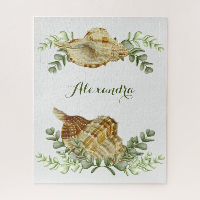 Greenery Seashell Nautical Cream Shells Coastal Th Jigsaw Puzzle (Vertical)