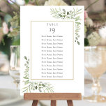 Greenery Seating Chart 2 Sided Table Number<br><div class="desc">This 2 sided elegant greenery eucalyptus leaves table seating chart features delicate watercolour leaves with your guests' seating plan framed by a gold border. Designed by Thisisnotme©</div>