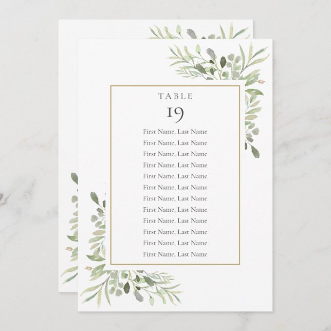 Greenery Seating Chart 2 Sided Table Number (Front/Back)