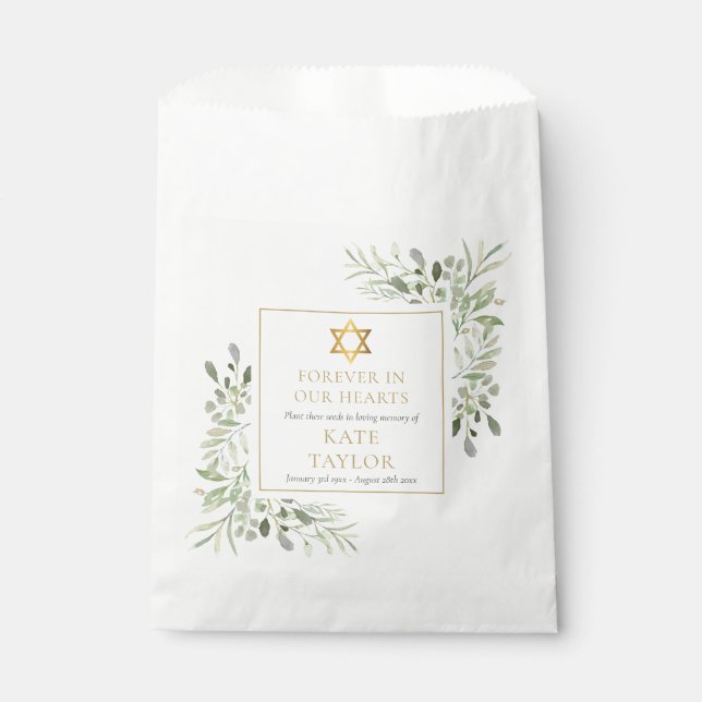 Greenery Seed Packet Jewish Funeral Memorial Favour Bag (Front)