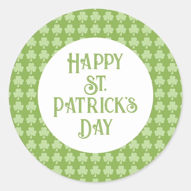 Greenery Shamrock Clover Polka dots Patrick's Day Classic Round Sticker (Front)