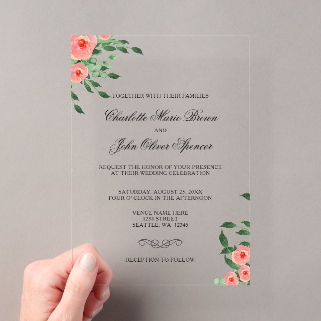 Greenery Simple Peach Flowers Wedding invitations (Insitu (Handheld))