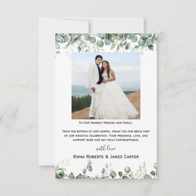 Greenery Simple Script Wedding Thank You Card (Back)