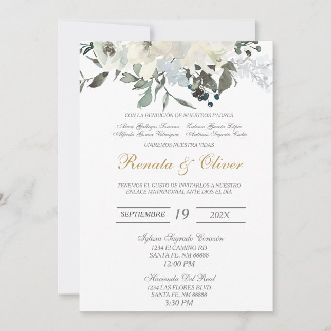 Greenery Spanish Wedding Invitation (Front)