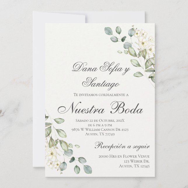 Greenery Spanish Wedding Invitation (Front)