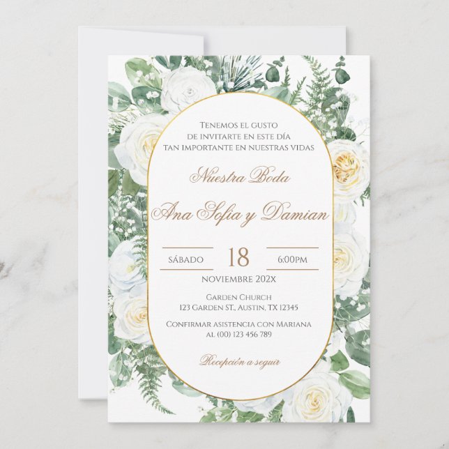 Greenery Spanish Wedding Invitation (Front)