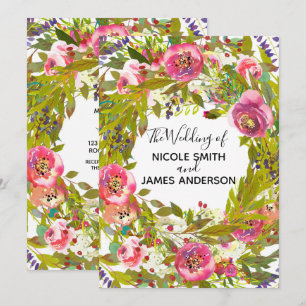 Greenery Spring Pink Floral Flowers Wedding Invitation