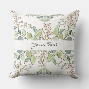 Greenery Spring Pink Flowers Throw Pillow