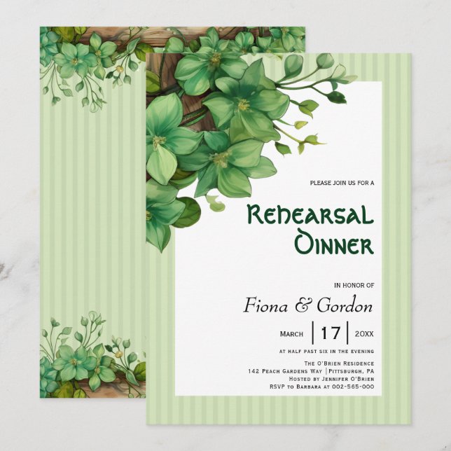 Greenery St. patricks Day wedding rehearsal dinner Invitation (Front/Back)