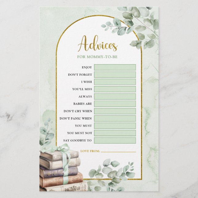 Greenery Storybook Advices for Mom-to-be Games (Front)