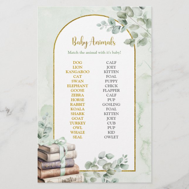 Greenery Storybook Baby Animals Game (Front)