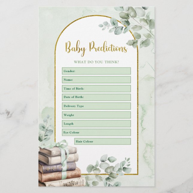 Greenery Storybook Baby Predictions Games (Front)