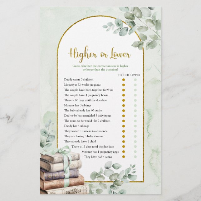 Greenery Storybook Higher or Lower Games Card (Front)