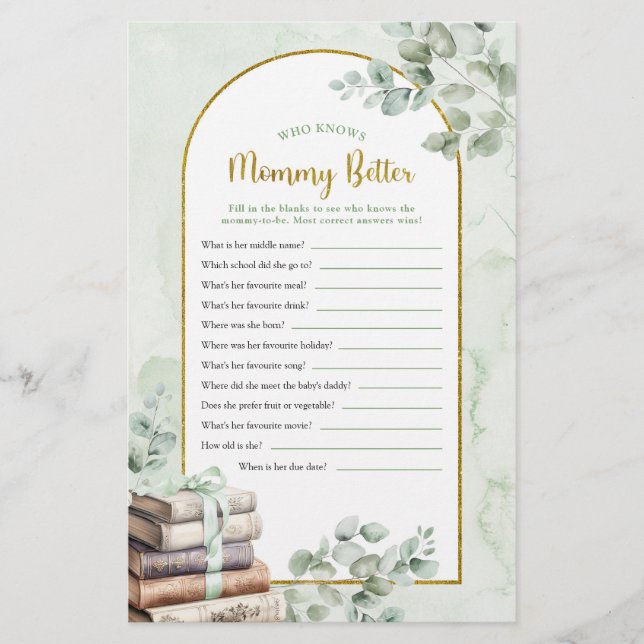 Greenery Storybook Who Know Mommy Better Games (Front)