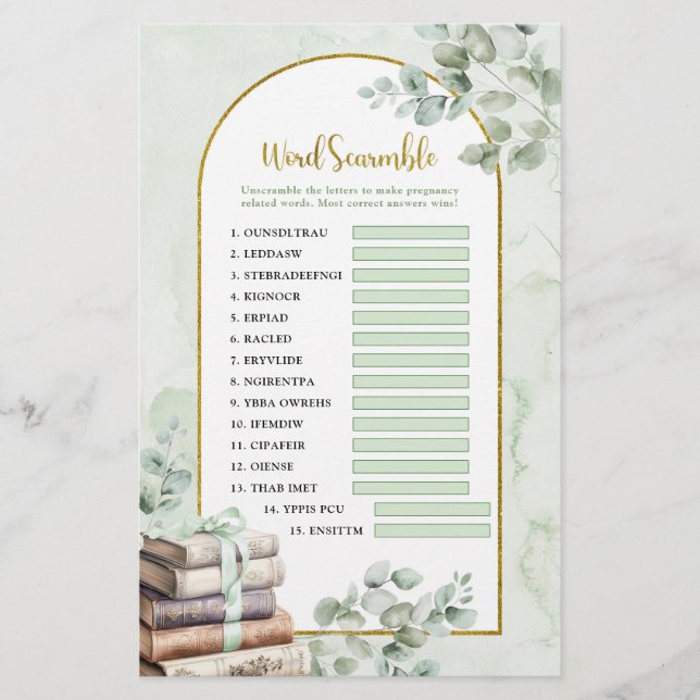 Greenery Storybook Word Scramble Games (Front)