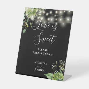 Greenery String Lights Black Love Is Sweet Favours Pedestal Sign