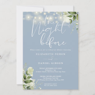Greenery String Lights Dusty Blue Rehearsal Dinner Invitation