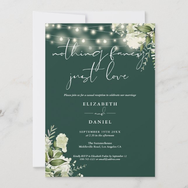 Greenery String Lights Elopement Wedding Reception Invitation (Front)