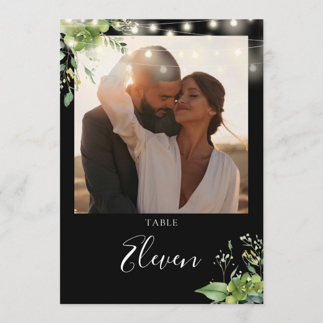 Greenery String Lights Photo Table Number (Front)
