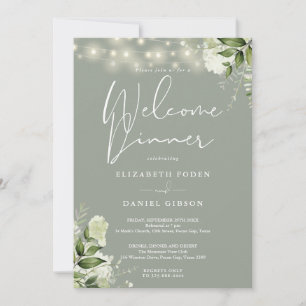 Greenery String Lights Sage Green Welcome Dinner Invitation