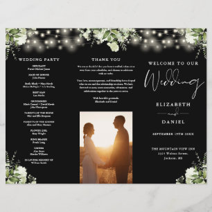 Greenery String Lights Trifold Wedding Program