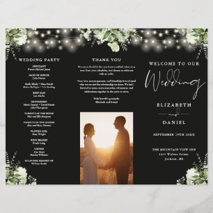 Greenery String Lights Trifold Wedding Program