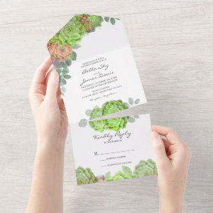 Greenery Succulent All in One Wedding Invitation