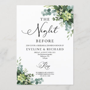 Greenery succulent floral boho rehearsal dinner invitation