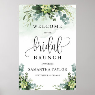 Greenery succulent gold bridal brunch welcome sign