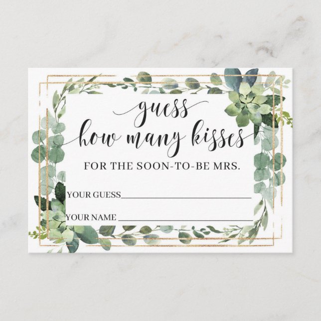 Greenery Succulent How many kisses in the jar Enclosure Card (Front)