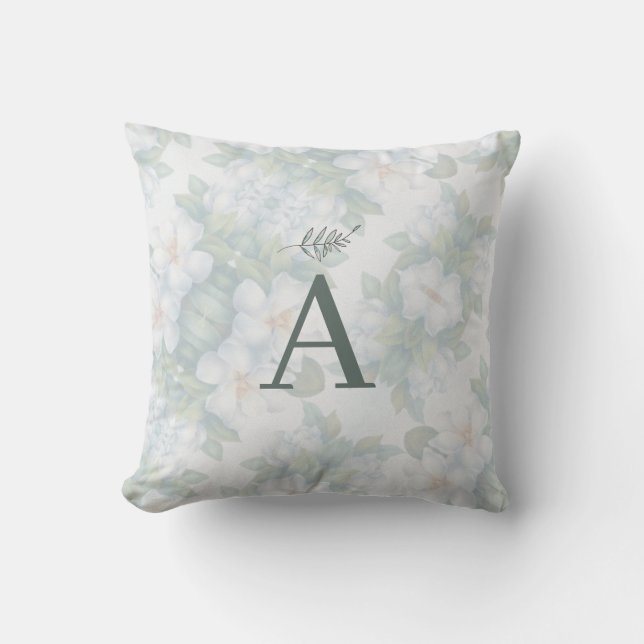 Greenery Succulent Leaf Mint Watercolor Botanical Outdoor Pillow (Front)
