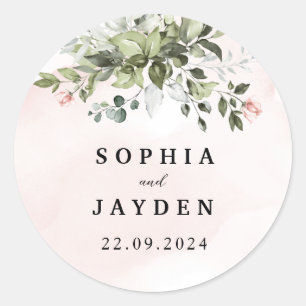 Greenery Succulent Wedding Classic Round Sticker 